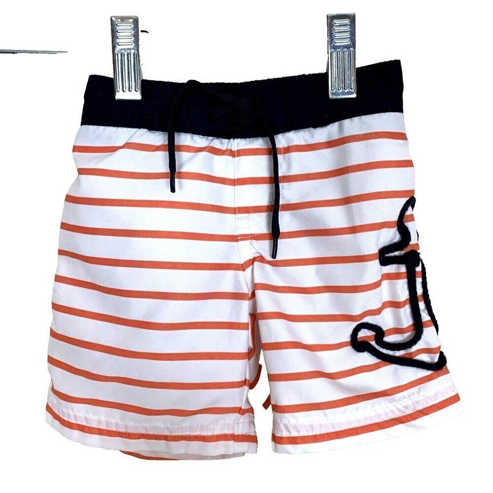 Janie & Jack Swim Trunks White Orange Stripe Anchor Nautical Boys 3-6 Months